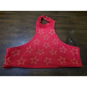 NWT Anthropologie Beach Riot S Red Gold Stars Halter Bikini Top 126744